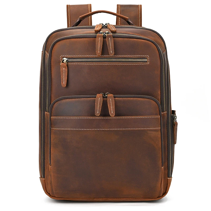 Retro Fashion Leather Men Backpack Business Male 15 16