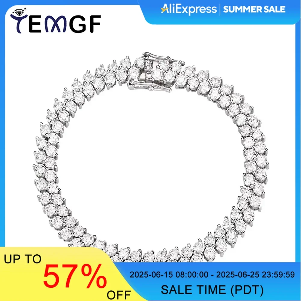 

TEMGF S925 Sterling Silver Bracelet Double Row Zircon Inlay Couple luxury Sparkling Fine Jewelry Fashion Birthday Surprise Gifts