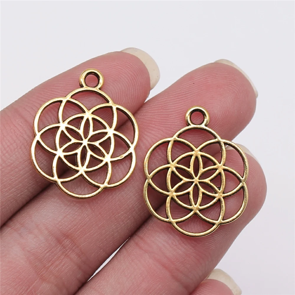 WYSIWYG 10pcs 42x35mm/25x20mm Small Flower Charms For Jewelry Making Hollow Flower Of Life Charms