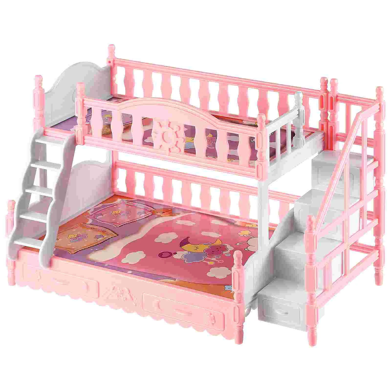 

Play House Accessories Mini Bed Miniature Furniture Pillows Bunk Model Plastic Adornment Models Baby Kids Toys