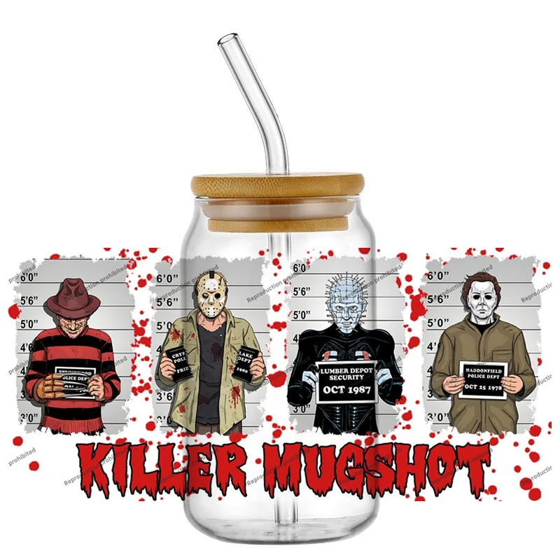 Hotsale Spooky Horror Movie Killer Blood Art for 16oz UV DTF Transfer Sticker Decals Tumblers Cups Can Halloween Handiwork