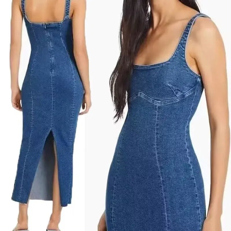 

Bodycon Dress Women New Washed Back Slit Zipper Dress Long Skirt