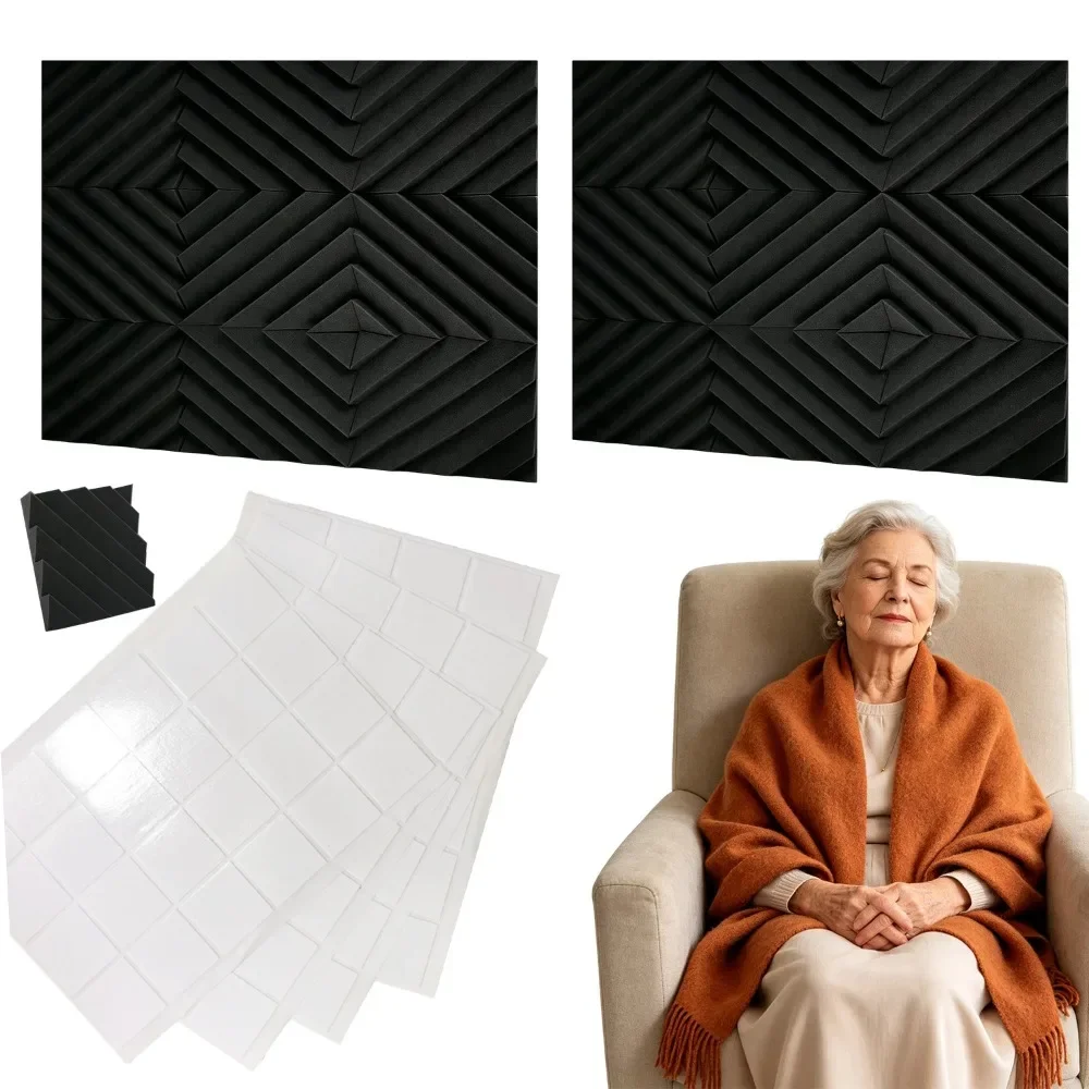 18Pcs 30×30cm Diamond Groove Acoustic Foam Panels, High Density Sound Absorbing Noise Reduction Sponge, Decorative Soundproof Wall Panels Suitable for Recording Studio, KTV and Home Theater