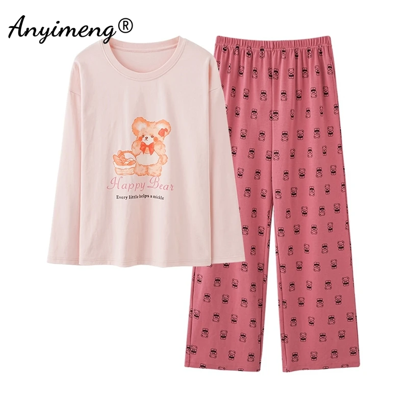 Girl Nightwear Lady Homesuit Sleepwear Cute Cartoon Loungewear Women Autumn Spring Woman Pajamas Set Pullover Long Sleeves Pjs