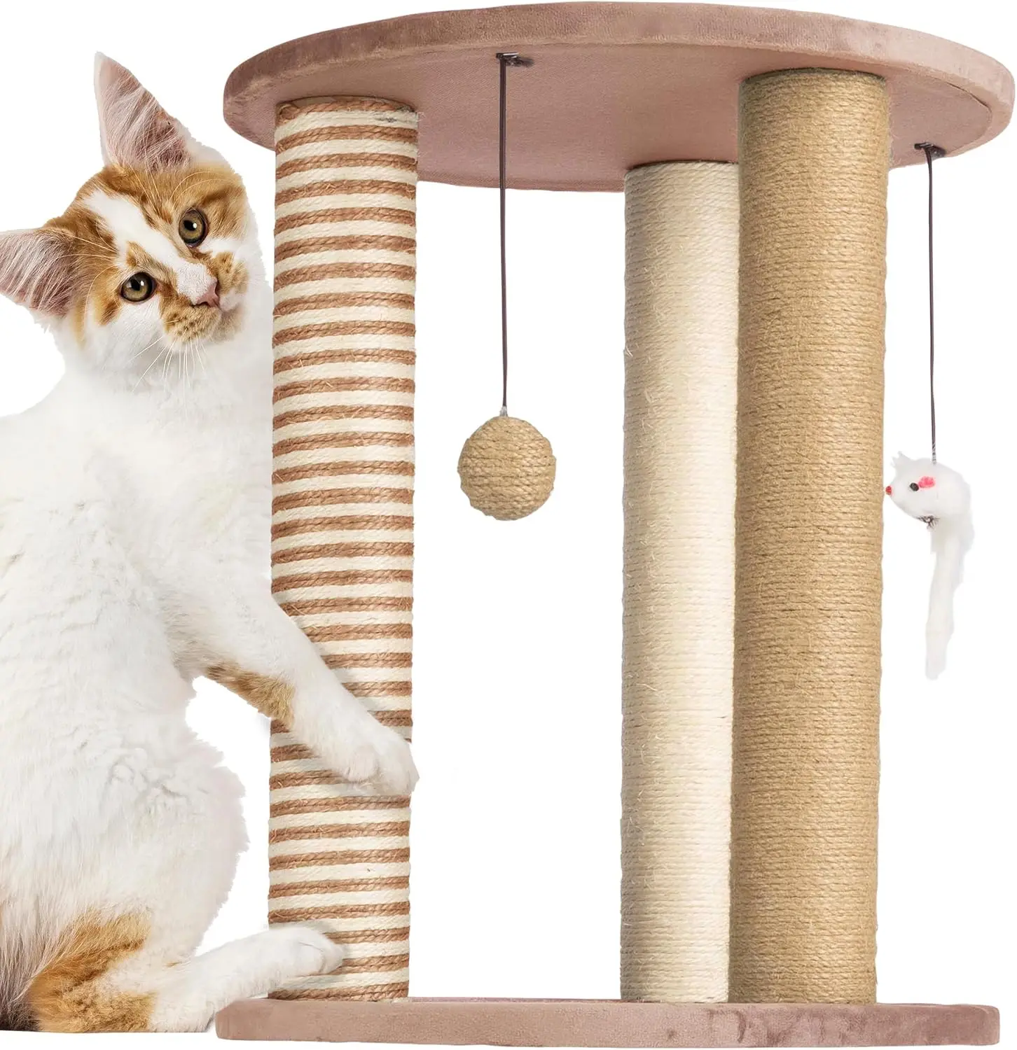 

Large Cat Scratching Post with Carpeted Base, Play Area & Perch - Deterrent for Indoor Cats (Brown)