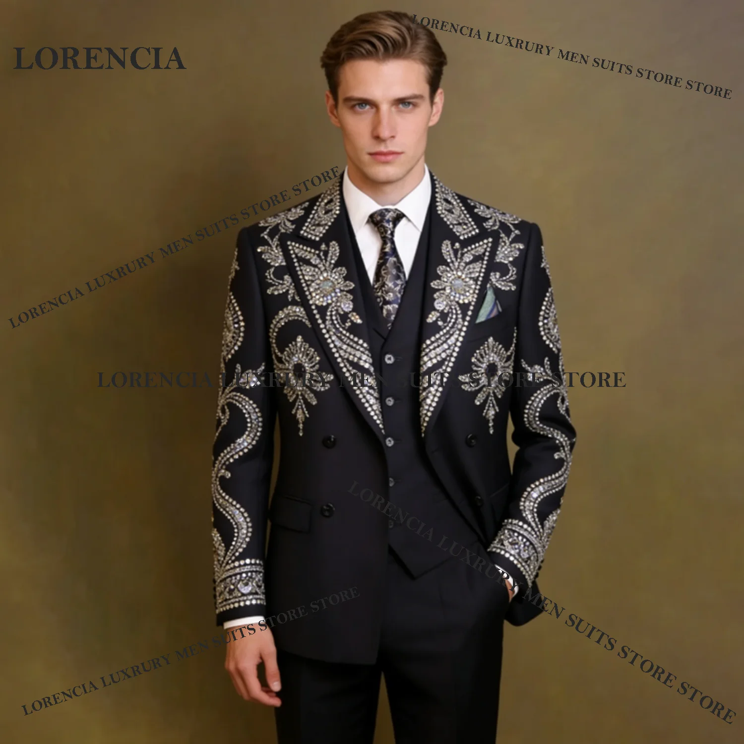 

Индивидуальные элитные мужские костюмы из хрустальных тканей, комплект из 2 предметов: изысканные пиджаки для вечеринок, свадебные смокинги для женихов, приталенные костюмы с пайетками для мужчин