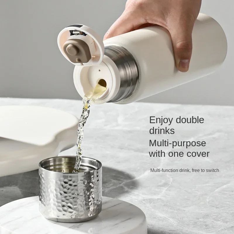 Stainless Steel Vacuum Insulated Thermos with Tea Infuser, Thermal Bottle with Tea Cup Lid, Hot and Cold Drink, for Travel Work