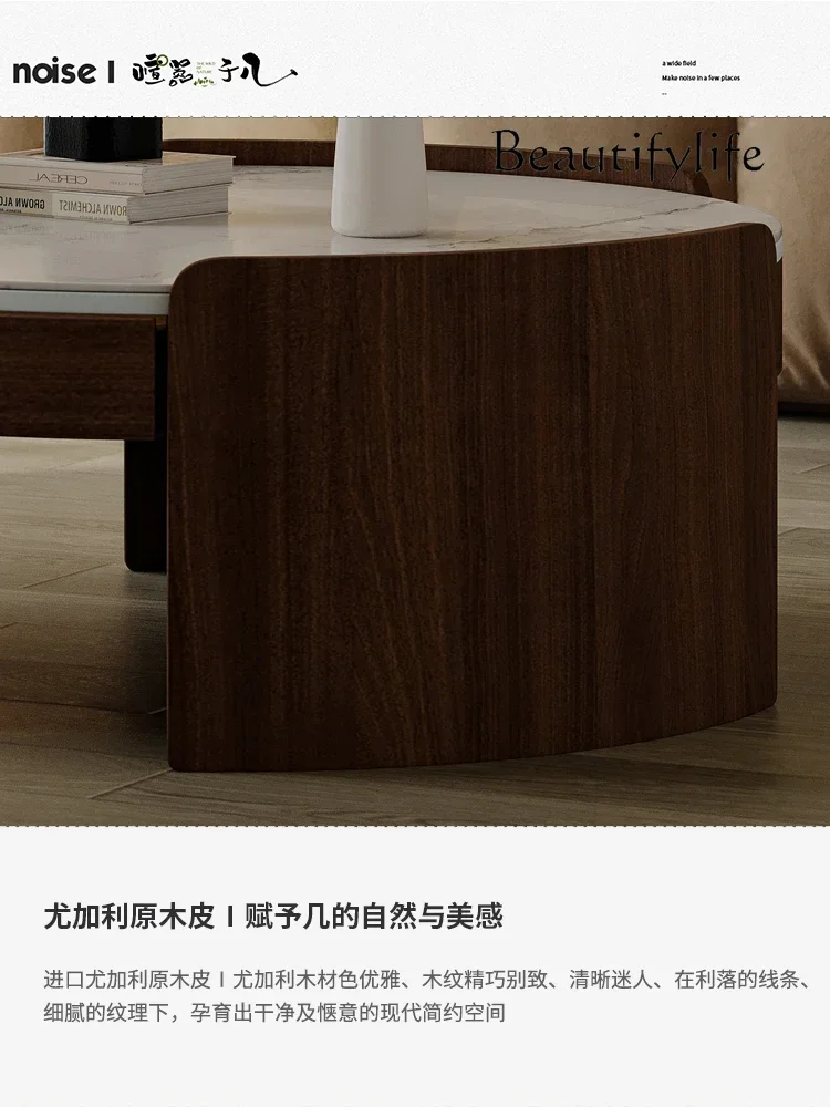 Living Room Coffee Table High Italian Minimalist Design round Stone Plate Small Coffee Table Combination