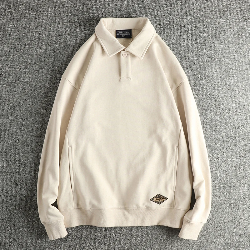 سويت شيرت رجالي ثقيل وسميك ودافئ من القطن تيري ذو طية صدر السترة وأكمام طويلة #2