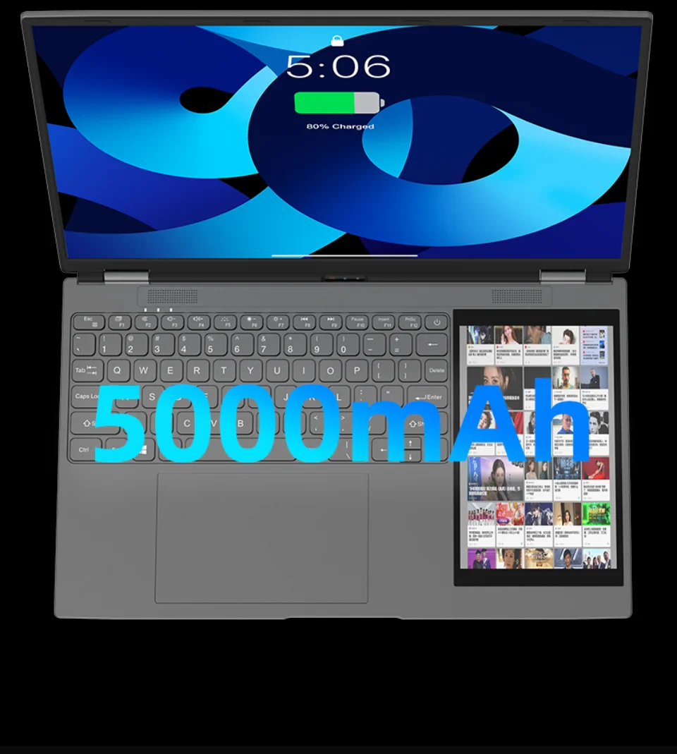 Portátil de pantalla Dual 15,6 "IPS + 7" pantalla táctil 16G DDR4 128GB-2TB SSD procesador Intel N95 N100 Windows11 ordenador portátil identificación facial