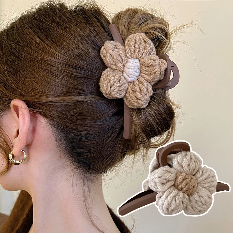 ポニーテール,カニの爪,ファッションアクセサリー,ギフト用のレトロなウールの花のヘアクリップ