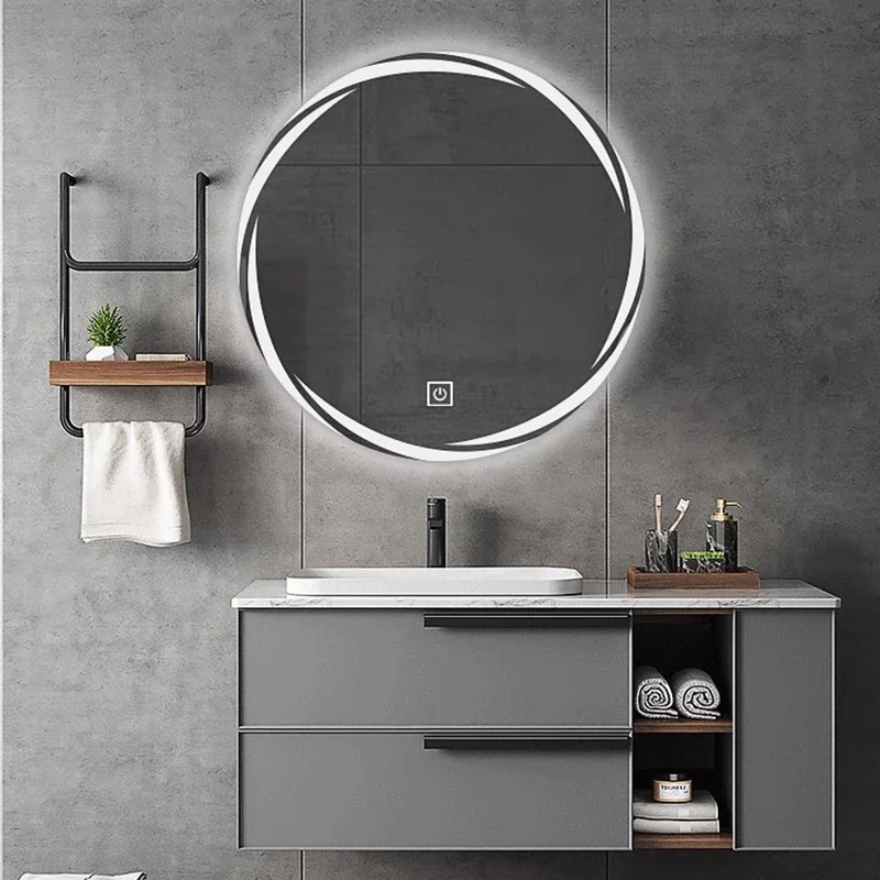 Circular Magnifying Mirror Bathroom Hanging Funky Nordic Aesthetic Modern Mirror Wavy Wall Light LED Espelhos Home Decorations