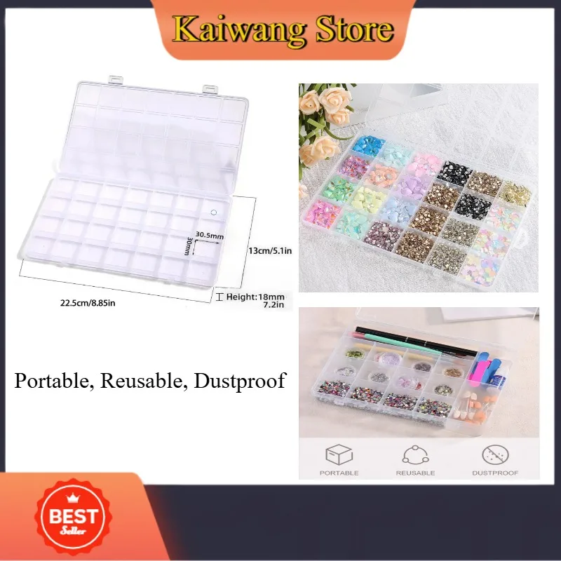 28-compartment Rectangular Jewelry Box, Storage Box for Earrings and Beads, Craft Display Container Organizer New