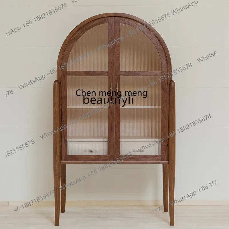 X  Simple household solid wood against the wall arched side cupboard modern classical multi-functional glass door wine cabinet