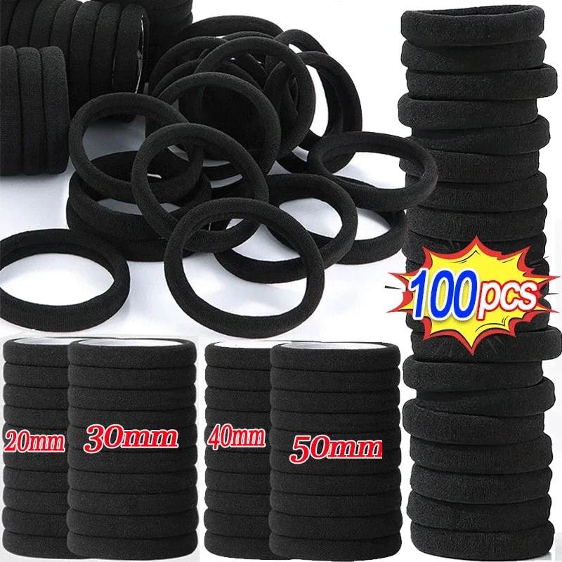 10-100pcs Simple High Elastic Rubber Bands Women Girls Black Hair Ropes Headband Scrunchies 2-5cm Basic Ponytail Holders