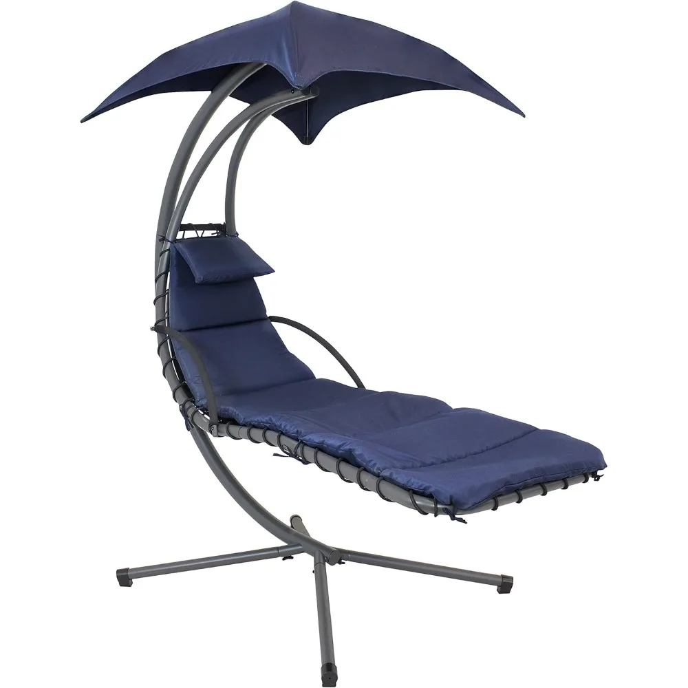 

Curved Steel Hammock Swing Chair with Cushion and Pillow, Including Umbrella Canopy for Outdoor Relaxation