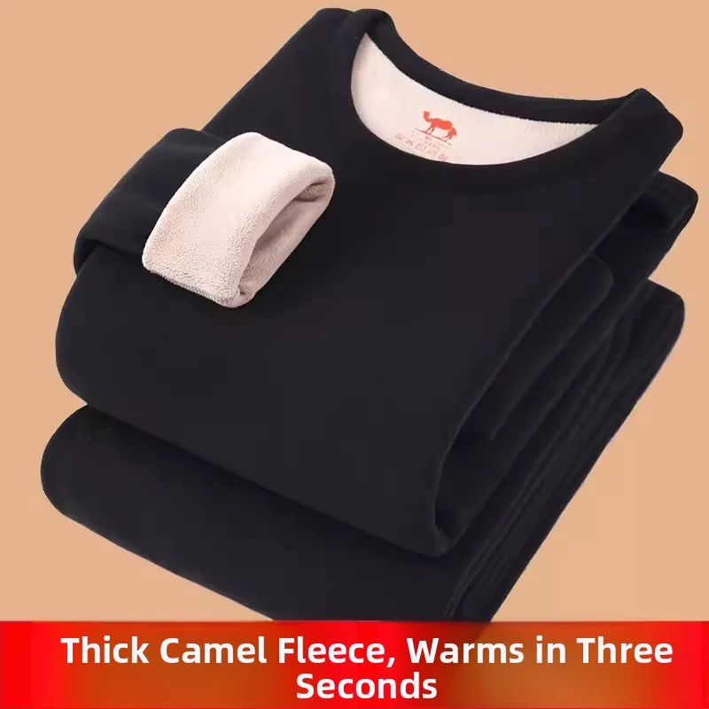 Men's Thermal Underwear Set round Neck Fleece Lined Thickened Cold Proof Autumn Winter Essential Comfortable Long Sleeve Base...
