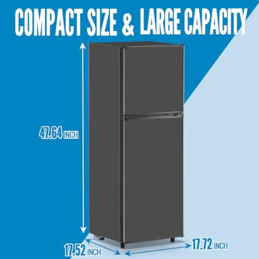 ثلاجة ذات سعة كبيرة 5.0 CU.FT مع بابين، 7 تروس، حامل زجاجات جانبي للتحكم الميكانيكي، مصباح LED مثالي لمطبخ النوم