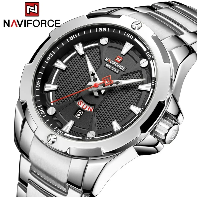 NAVIFORCE Men Business Waterproof WristwatchSilver Stainless Steel Sport Military Date Week Quartz Male Clock Relogio Masculino