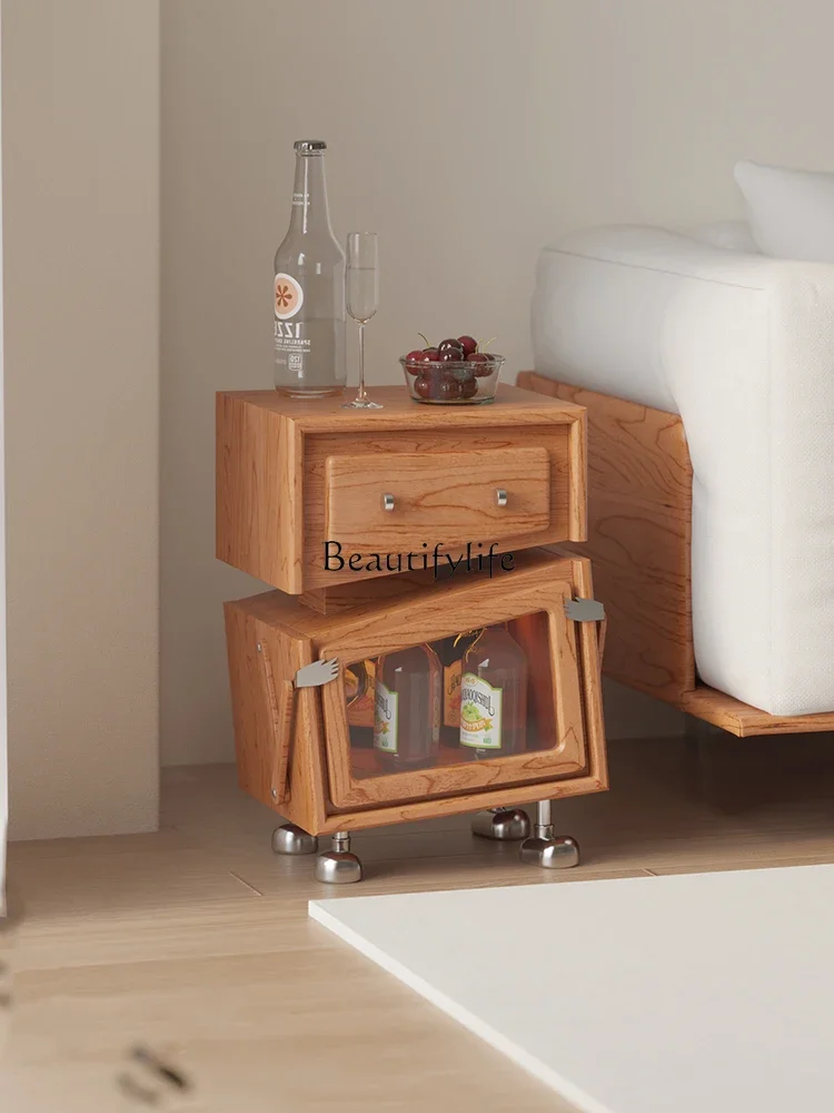 Head Tilt Robot Solid Wood Sofa Side Table Cherrywood Storage Cabinet