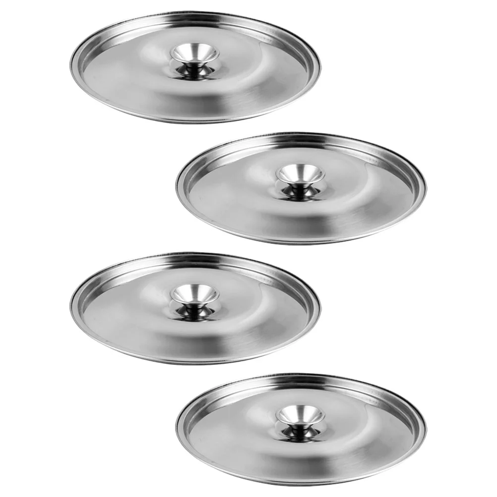 

4 Pcs Stainless Steel Taste Cup Lid Can Metal Seasoning Cover for Oil Pot Household Skillet Spill Proof Pan Covers