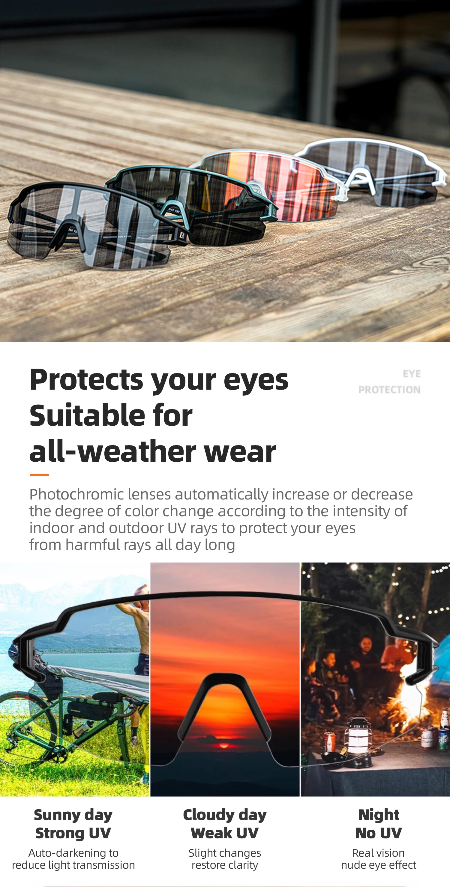 ROCKBROS Photochrome Anit-fog Fahrrad Brille UV400 Sonnenschutz Fahrrad Sonnenbrille Sport Laufen MTB Rennrad Brillen Brille – Detail 5
