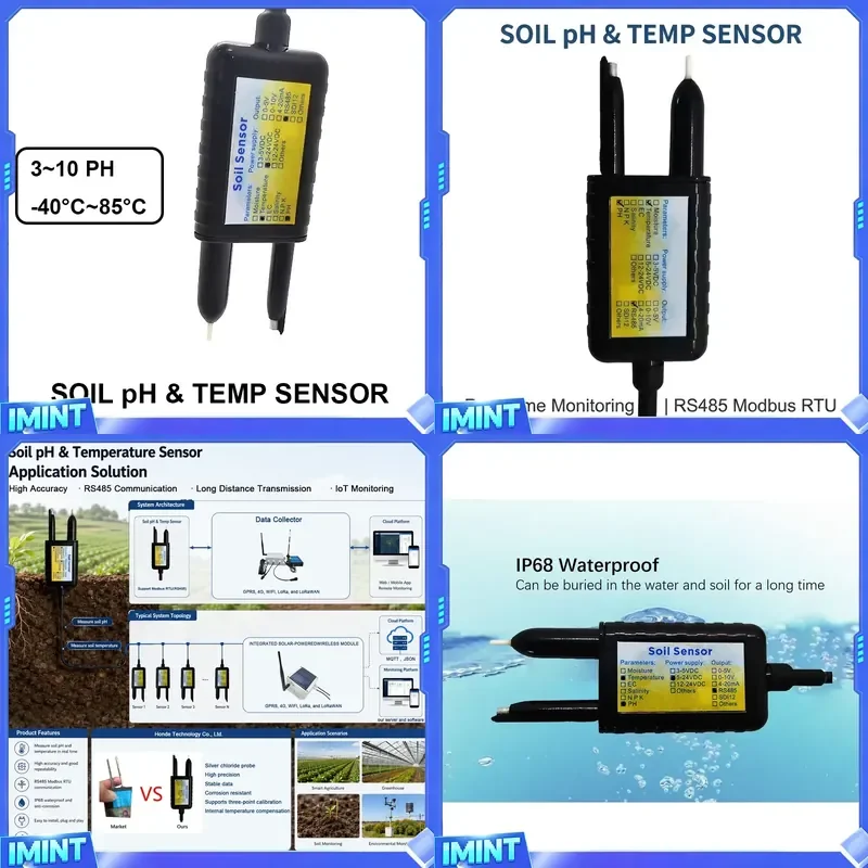 RS485 LORA LORAWAN WIFI GPRS 4G Soil Acid Alkali PH Meter and Temperature 2 in 1 Sensor Digital for Smart Farming