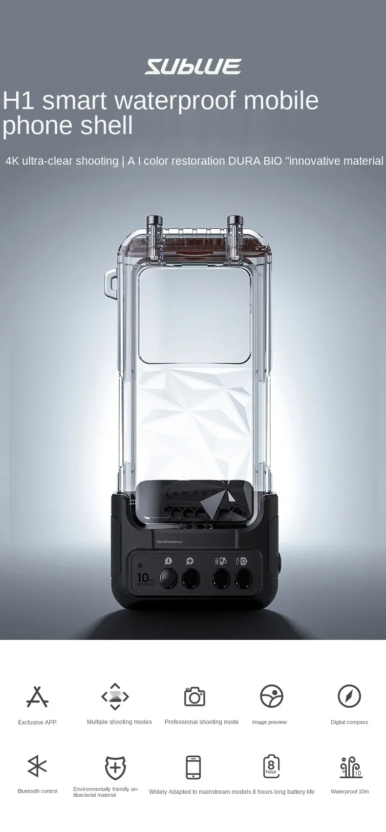 

Водонепроницаемый чехол для телефона Su blue H1 Al Smart 4k, оборудование для подводной съемки, беспроводное управление через приложение, водонепроницаемый чехол для мобильного телефона