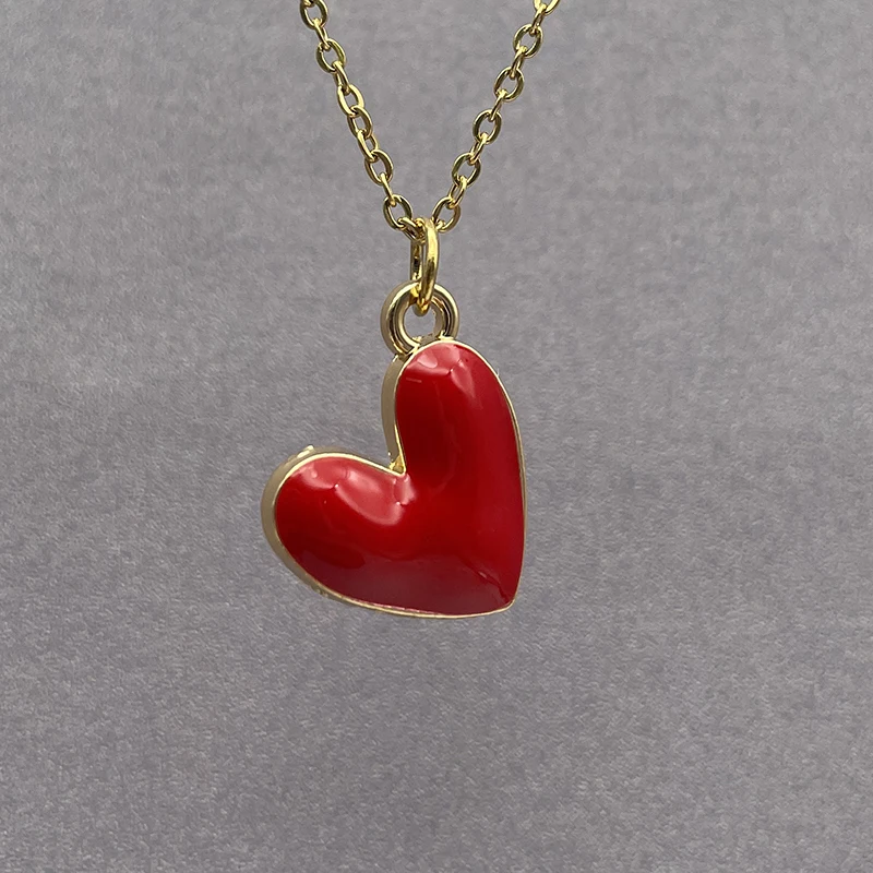 Stainless Steel Chain Heart Pendant Necklace For Women Girls Hotsale Cute Red Blue Pink White Heart Necklace For Birthday Gifts