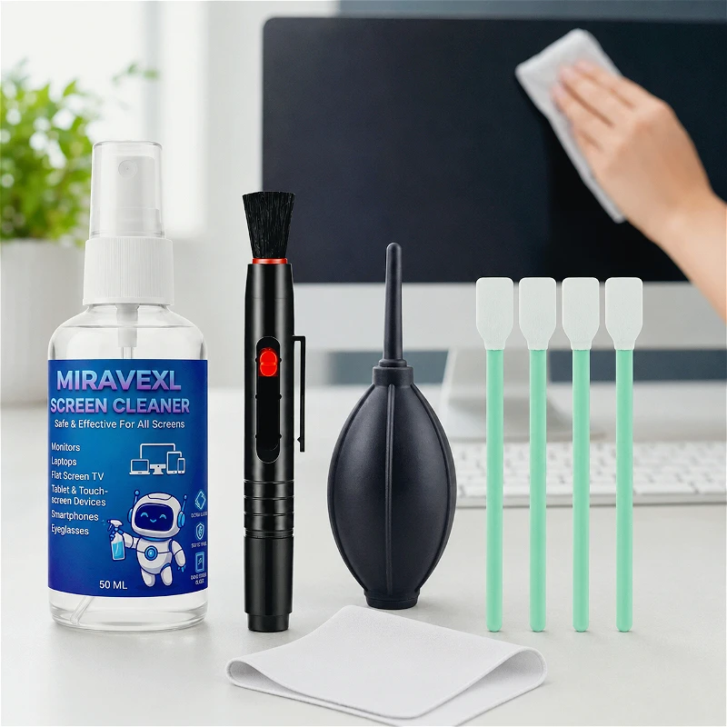 8 in 1 Screen Cleaning Kit Cleaner Spray Anti-Static Cleaning Pen Air Blower Duster Microfiber Cloth for Laptop TV Tablet Phone