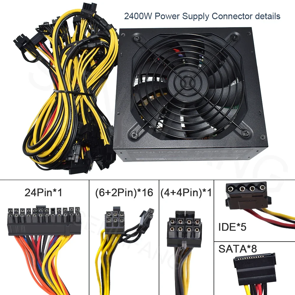 SENLIFANG 2000W 2400W ATX Mining Power Supply For BTC ETC RVN Rig Ethereum Computer Component Mining Machine Supports 8 GPU