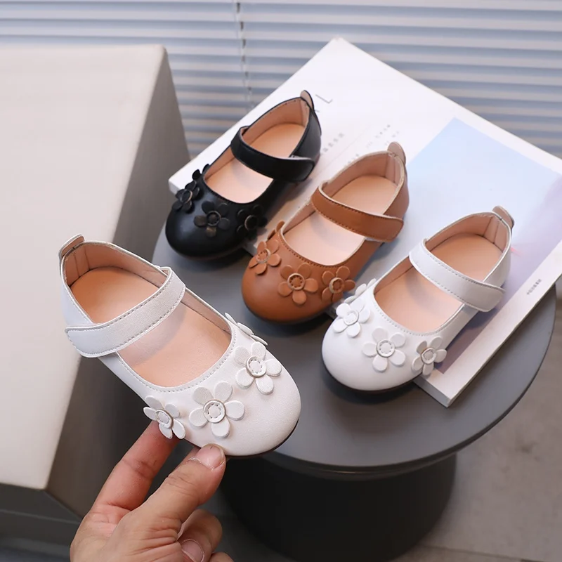 Children Shoes Girls Princess Shoes Round Toe White Kids Shoes for Girl Solf Leather Rubber Buttom Casual Todder Princess Flats