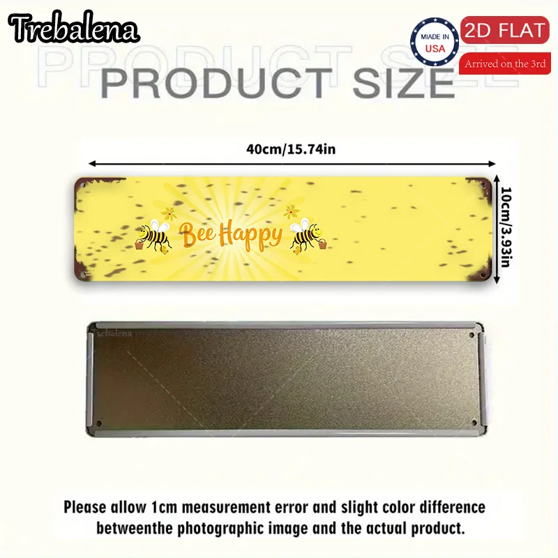 قطعة واحدة من لافتة معدنية، مقاس 4 × 16 بوصة "فن حائط مسطح Be Happy 2D، ديكور مزرعة ريفي للمطبخ أو غرفة المعيشة" #3