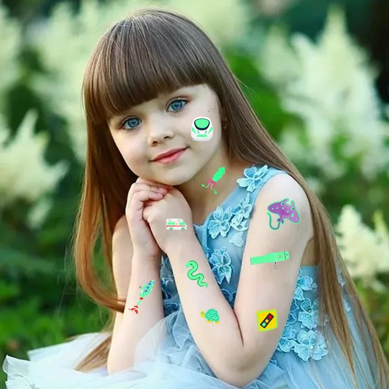 New Children's Luminous Tattoo Sticker Cartoon Luminous Mermaid Unicorn Dinosaur Fluorescent Watermark Tattoo Sticker