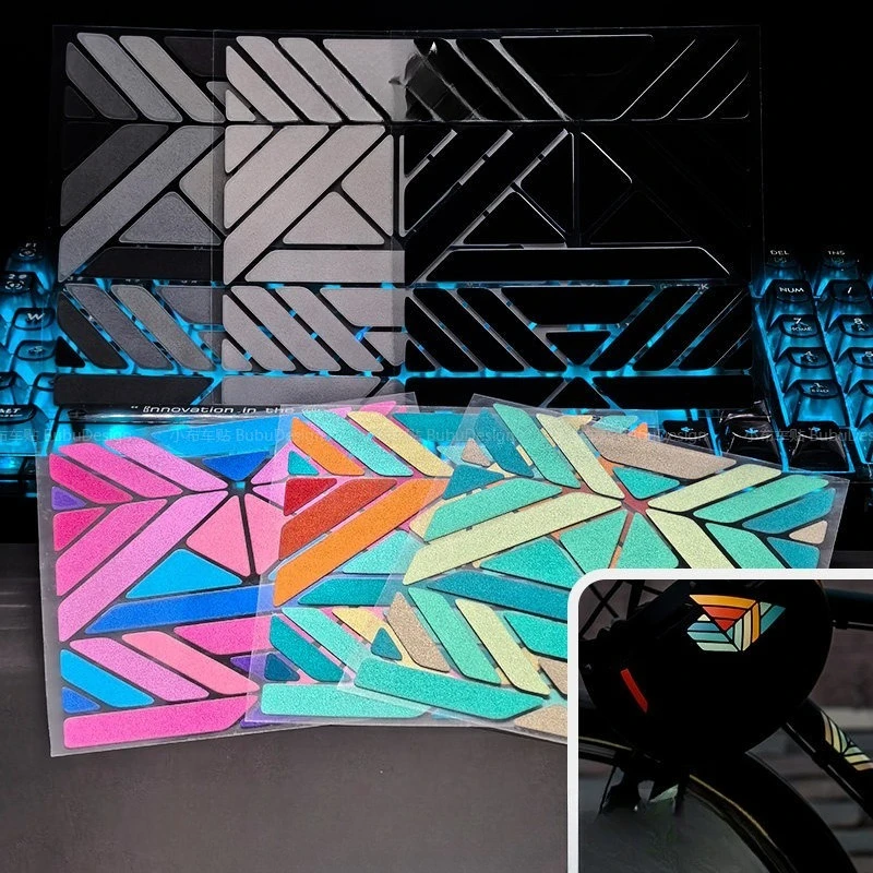 Colorful Geometric Triangle Reflective Waterproof Vinyl Stickers, Decor Decals for Bike Frame & Helmet