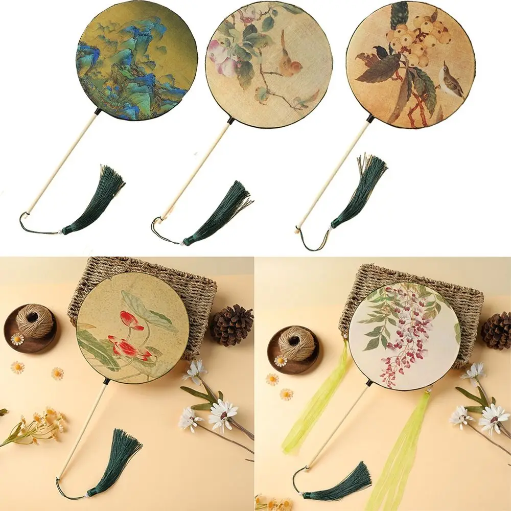 Hanfu Accessory Floral Pattern Chinese Style Dance fan Tassel Wooden Handle Paddle Fan Manual Vintage Court Fan Dance fan