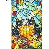 Fall Decor,Happy Fall Garden Flag Stained Glass Cat Yard Flag 12x18 Inch Double Sided, Fall Autumn Pumpkin & Maple Leave jjp