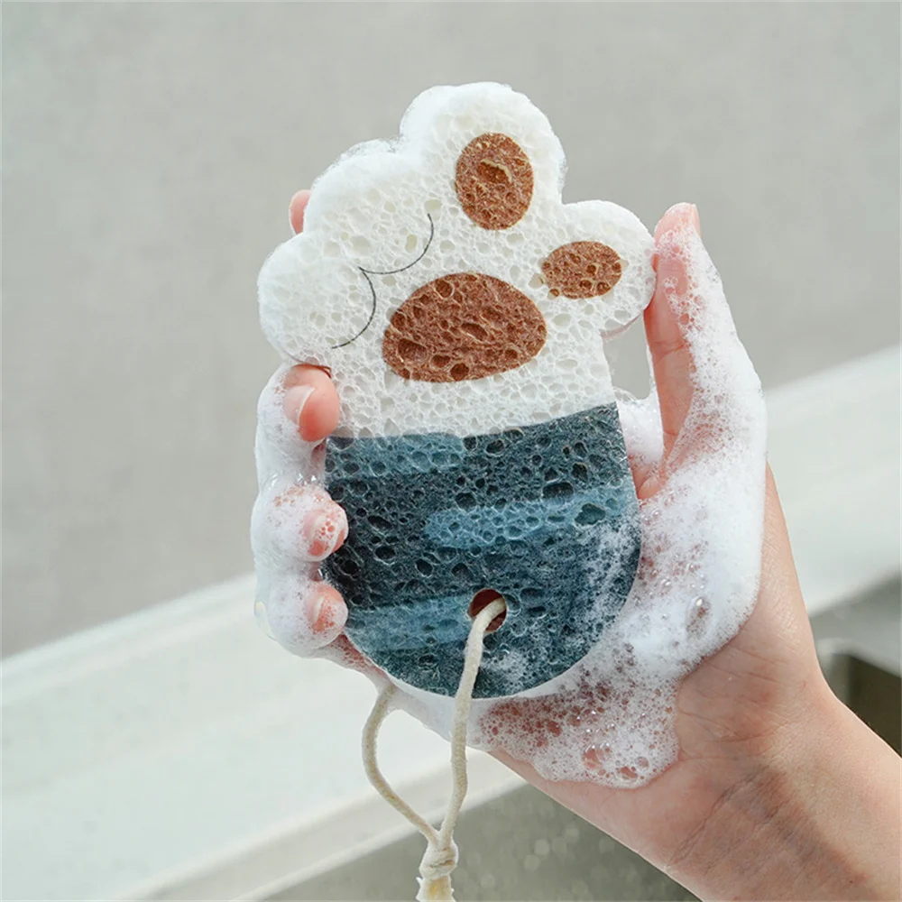 Scouring Pad Absorbent Oil Cartoon Wood Pulp Cellulose Sponge Household Cleaning Tools Pot Brush Strong Adsorption Force