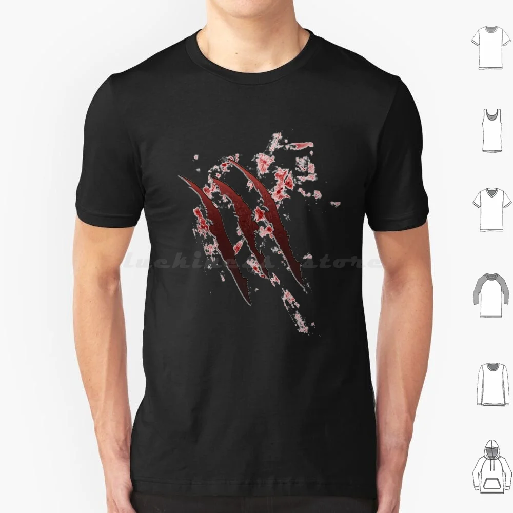 Camiseta con marcas de garras, talla grande, 100% algodón, garras de garras, Fredy Horror, pesadilla, Halloween, olmo