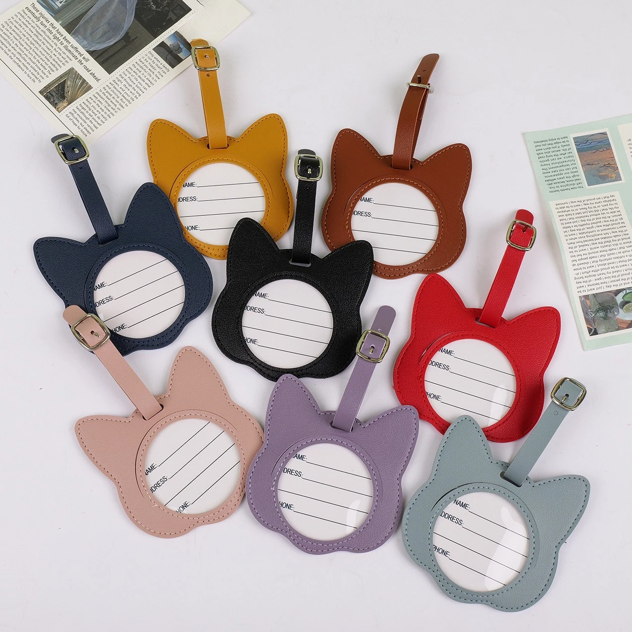 

Cat Shape Leather Business Luggage Tag Suitcase Address Label Luggage Boarding Bag Label Name ID Address Clip Travel Accessories