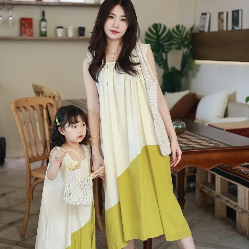 2024 Summer New Mother and Daughter Dresses Equal Mom and Baby Girls Sleeveless Dress for Women Mommy and Me Matching Clothing