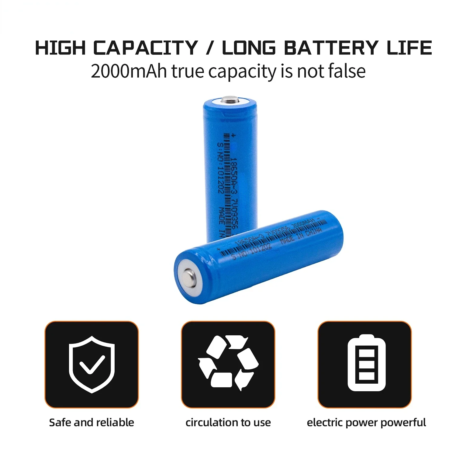 Rechargeable Batteries High capacity 3.7V 18650 battery 2000mAh  Li-lion  18650 lithium battery
