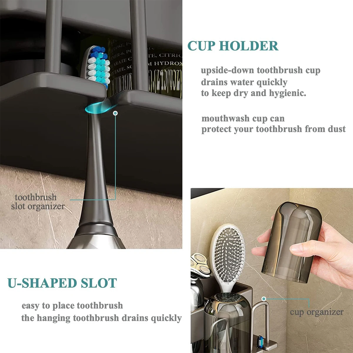 Space Aluminum Wall Mounted Electric Toothbrush Holder Toothpaste Cup Storage Rack Bathroom Accessories Organizer