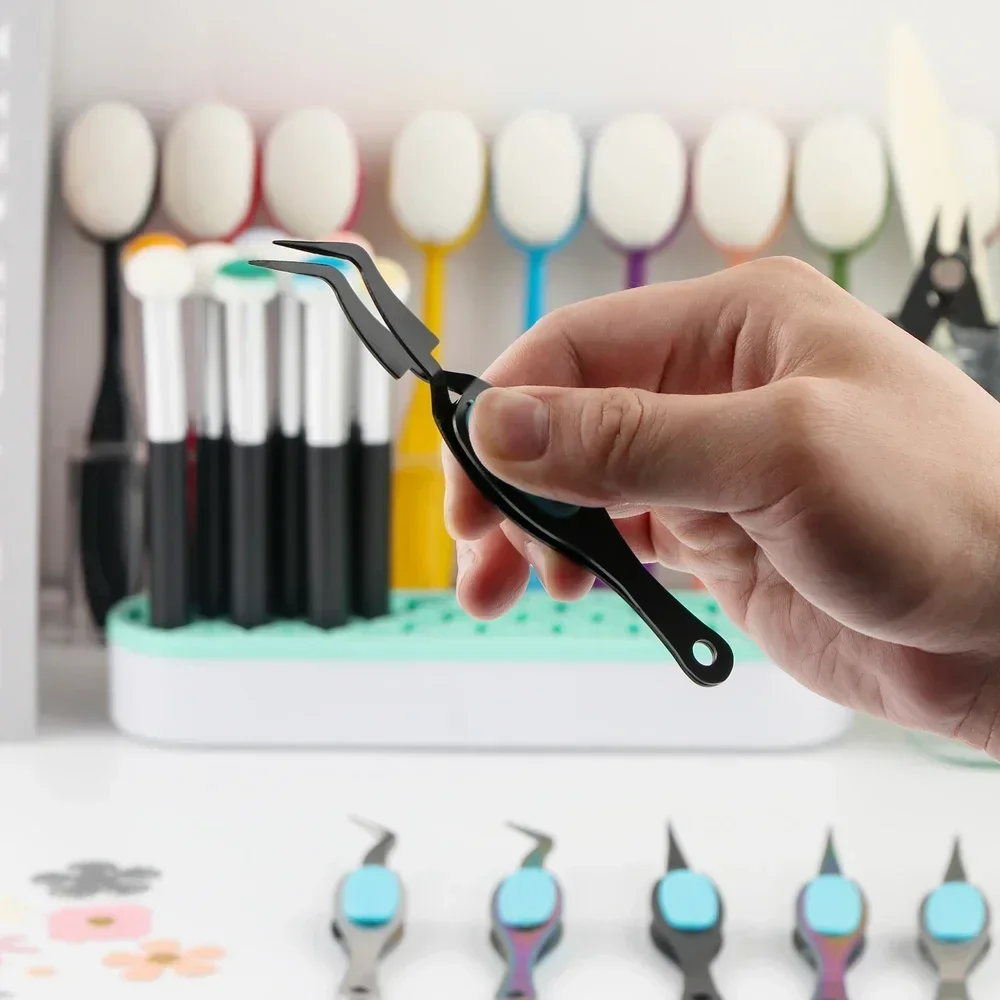Pinça curvada/reta de ponta fina, pinça artesanal de aperto reverso, aço inoxidável para fazer cartões, enfeites artesanais com facilidade, 1 peça