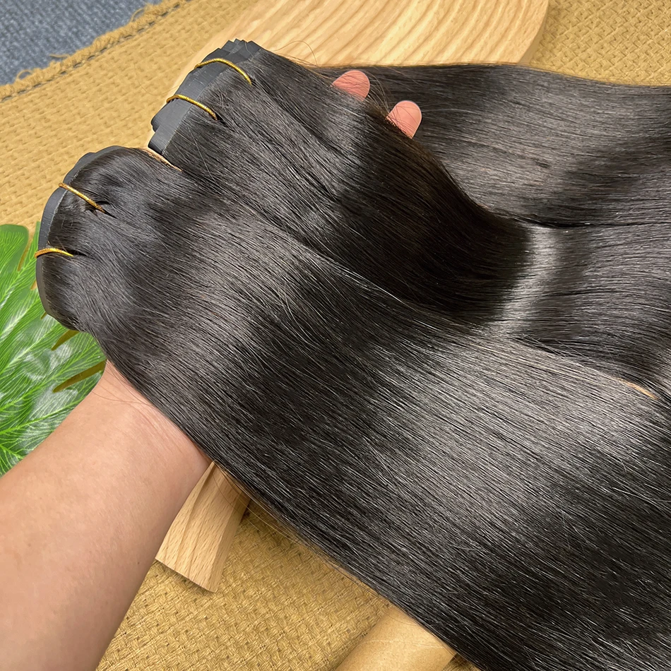 Straight PU Clip Ins Hair Extensions 100% Human Hair Natural Black Color 100g/Set 7pcs Seamless Invisible PU Weft For Women