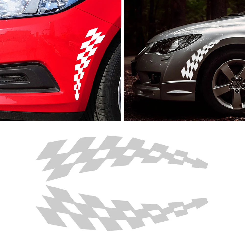 2PCS Universal Racing Stickers Vehicle Car Decals Wheel Eyebrow Checkered Flags Safety Reflector Vinyl Stickers Prevention Decor