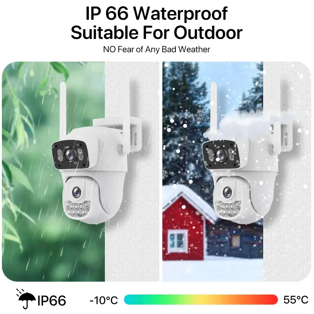 4K 8MP Dual Lens PTZ WIFI IP Camera Dual Screen Outdoor Ai Auto Tracking 4MP CCTV Security Surveillance Camera 2 Way Audio
