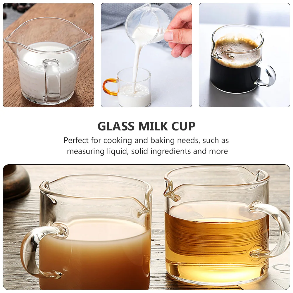

2Pcs Double Mouth Coffee Cup Measuring Glass Milk Jug Transparent Ideal for Coffee Tea Milk Juice Serving Home Cafe Restaurant