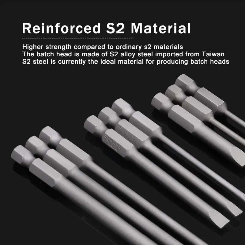 6/10pcs Flat Head Screwdriver Bits 75mm Long Magnetic Tip Slotted Screwdriver Bits S2 Steel 1/4 Inch Shank Flat Head Bits