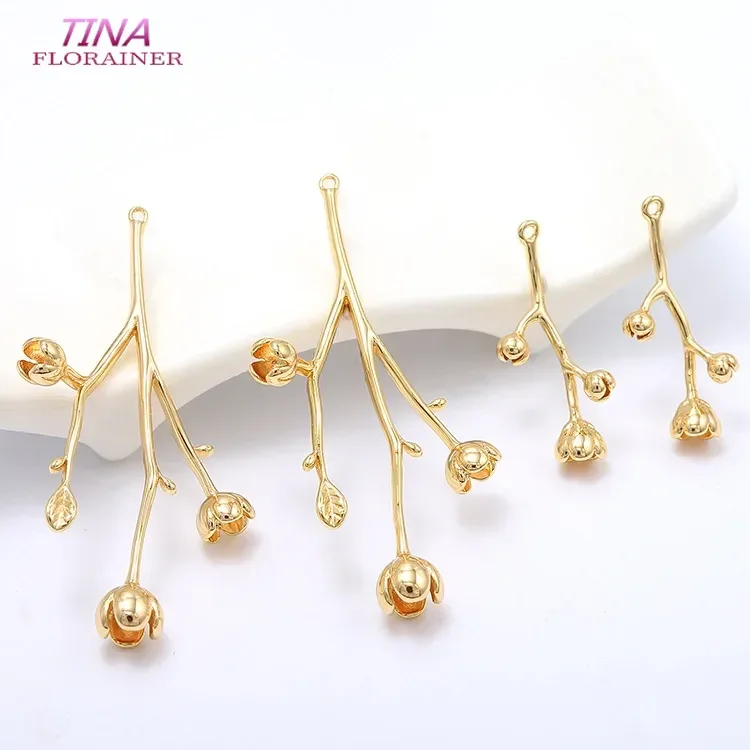 4PCS 13x30MM 25x45MM 14K Gold Color Plated Brass Tree Branch Rose Brooch High Quality DIY Jewelry Making Findings Accessories